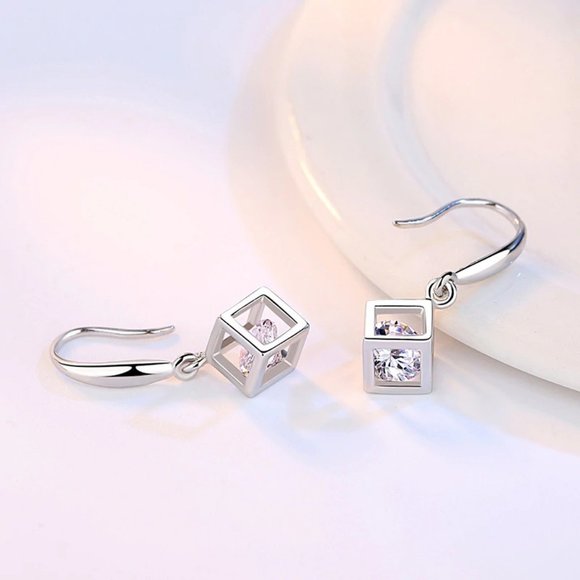 NEW [Set of 3] 925 Sterling Silver Diamond Cube - Picture 9 of 10